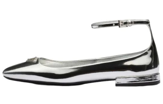 PRADA Leather Flat Shoes Women's Silver