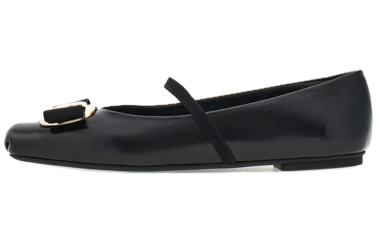 FERRAGAMO Vara cow leather ribbed elastic bow comfortable solid color women's casual shoes 0.5cm women's black