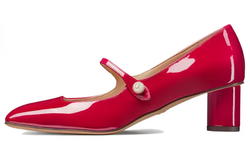 DIOR Patent Leather Chunky Heel High Heels 5CM Women's Red