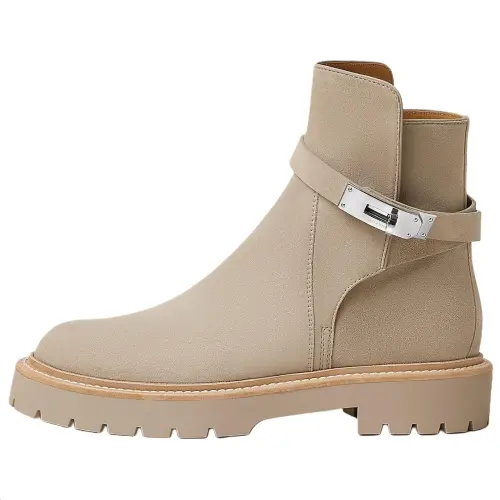 HERMES Jeff Ankle Boots 3.5cm Women's Beige