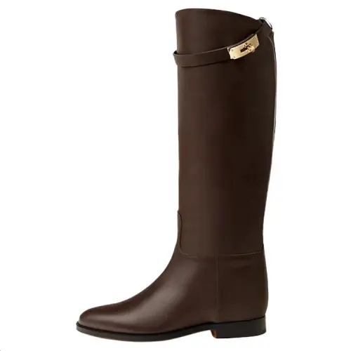 HERMES Jumping Calfskin Knee high Boots 2cm Women's Brown