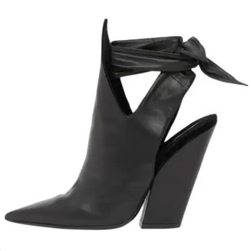Burberry Leather Block Heel High Heels 10cm Women's Black