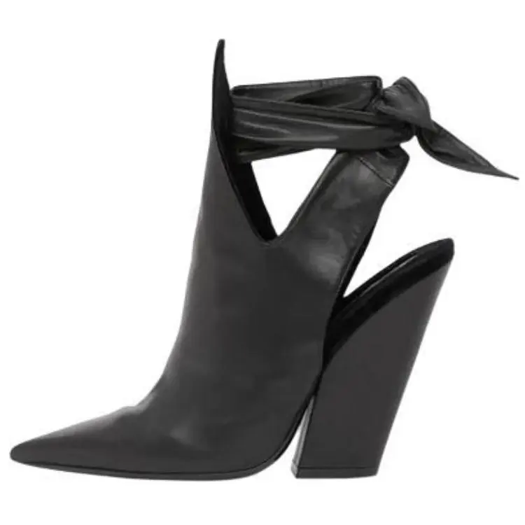 Burberry Leather Block Heel High Heels 10cm Women's Black