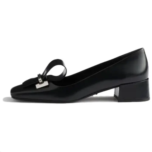 PRADA Cow Leather Chunky Heel High Heels 3.5cm Women's Black