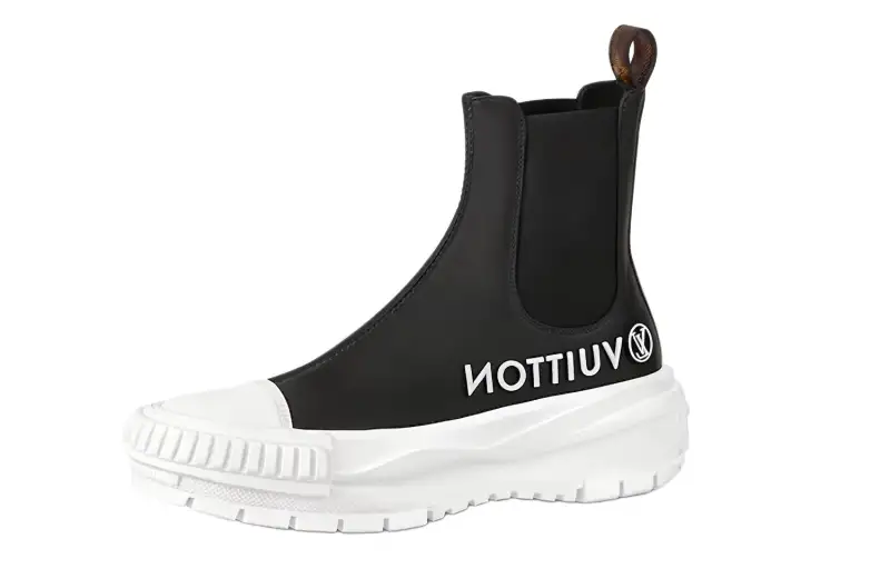 LOUIS VUITTON Squad Top Grain Cow Leather Platform Shoes Women's Black White
