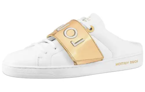 LOUIS VUITTON Frontrow Top Grain Cow Leather Closed Toe Slippers Women's White Gold