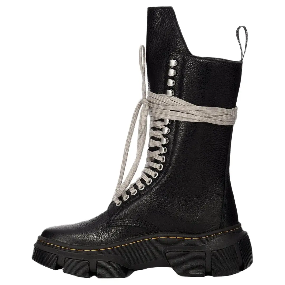 RICK OWENS /RO Dr. Martens Collaboration Leather Short Combat Boots Women's Black