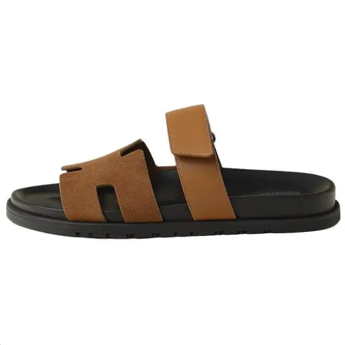 HERMES Chypre Slide Slippers Men's Brown