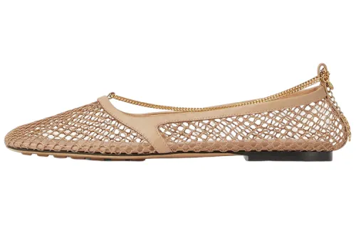 Bottega Veneta Stretch Mesh, Leather Flat Shoes Casual Shoes Women's Beige