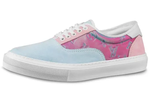 LOUIS VUITTON Trocadero Cow Leather Low top Stylish Skateboarding Shoes Men's Blue Pink