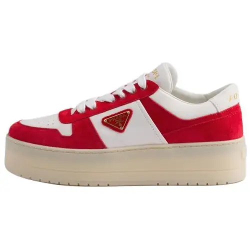 PRADA Downtown Leather, Suede Low top Skateboard Shoes Women's Red White