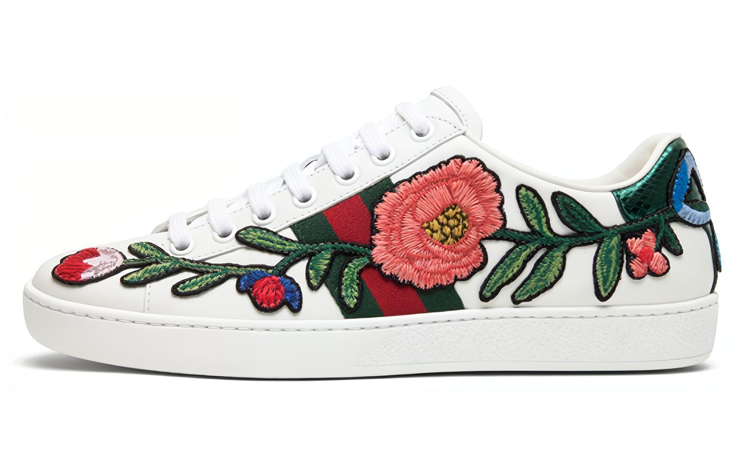Женские кеды Gucci ACE Embroidered Floral (белые)