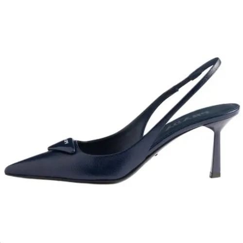 PRADA Leather Slim Heel High Heels 7.5cm Women's Blue