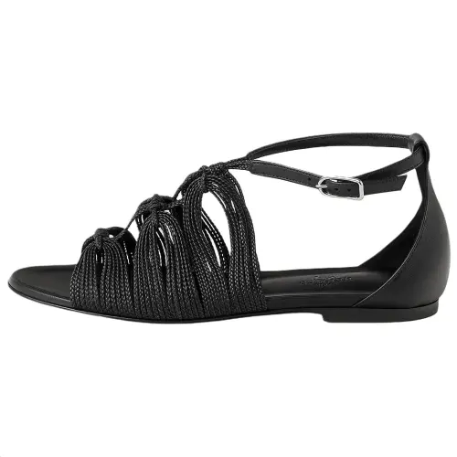 HERMES Karmen Leather One Strap Sandals Women's Black
