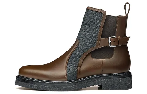 HERMES Distance Leather Calfskin Ankle Boots Men's Brown Black