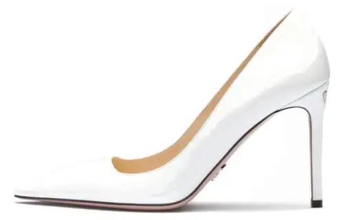 PRADA Patent Leather Slim Heel High Heels 9.5cm Women's White