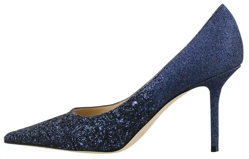 Jimmy Choo LOVE Shimmery Slim Heel High Heels 8.5cm Women's Marine Blue