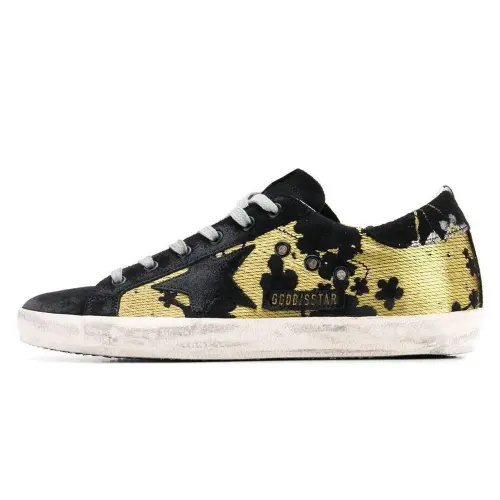Golden Goose Super Star Suede Fashion Trend Low top Skateboard Shoes Women's Black Yellow Distressed