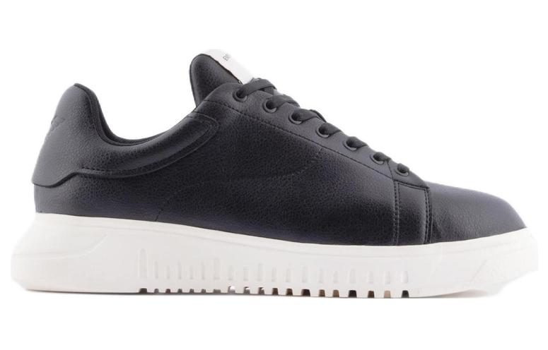 EMPORIO ARMANI Cow Leather Low top Skateboard Shoes Men's Black