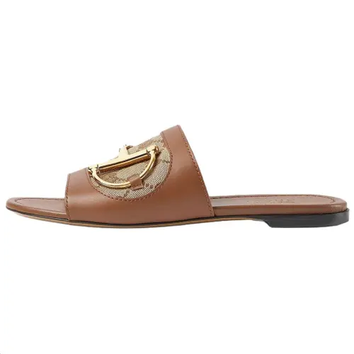 GUCCI Horsebit Slide Slippers Women's Brown