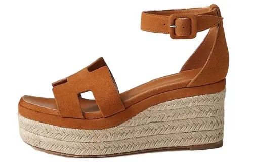HERMES Elda Leather Open Toe One Strap Sandals Women's Yellow