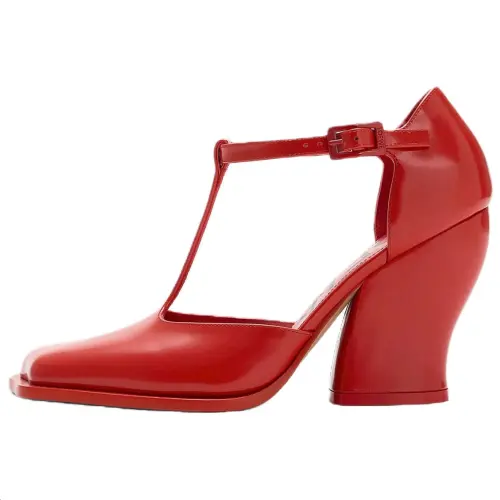 LOEWE Onda Cow Leather Chunky Heel High Heels 9cm Women's Red