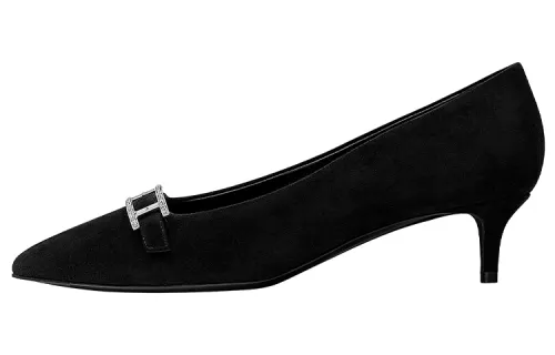 HERMES Blush Fashion Slim Heel High Heels 4cm Women's Black