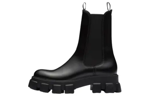 PRADA Monolith Leather Shaft Crew Chelsea Boots Men's Black