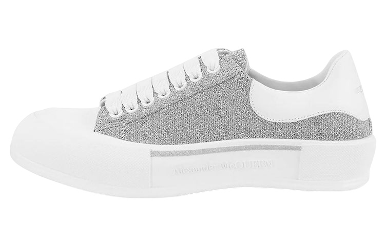Мужские кеды Alexander McQueen Deck (серебристо-белые)