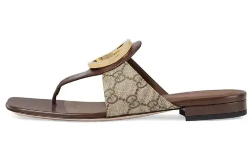 GUCCI Blondie Thong Canvas Sandals Ebony Women's