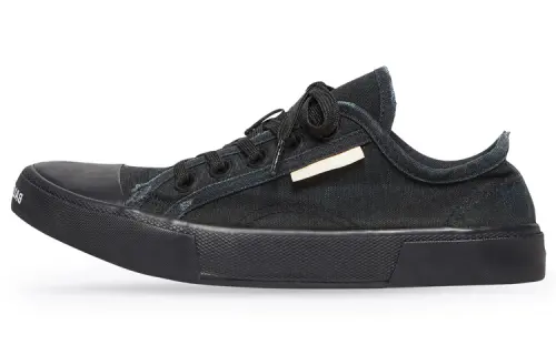 Balenciaga Paris Low Top Sneakers 'Black Destroyed Cotton And Black Rubber'