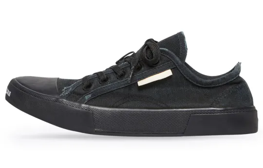 Balenciaga Paris Low Top Sneakers 'Black Destroyed Cotton And Black Rubber'