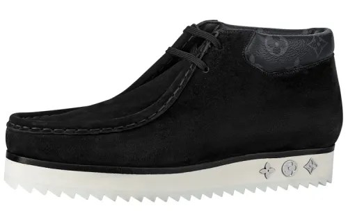 LOUIS VUITTON Mods Ankle Boots 'Black Suede With Faded Monogram Collar'