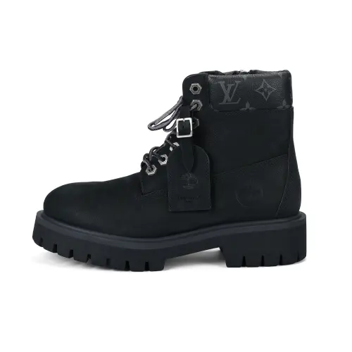 Timberland X LOUIS VUITTON Cow Leather Ankle Length Combat Boots Men's Black