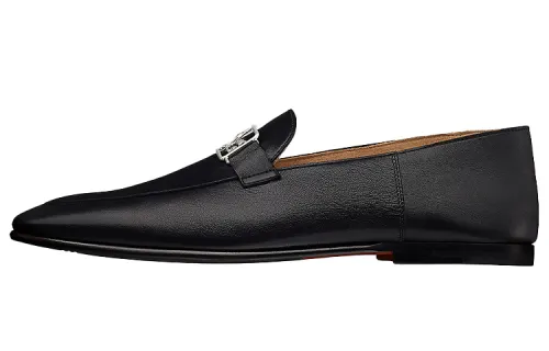 HERMES Sheepskin Women's Casual Shoes Men's Black