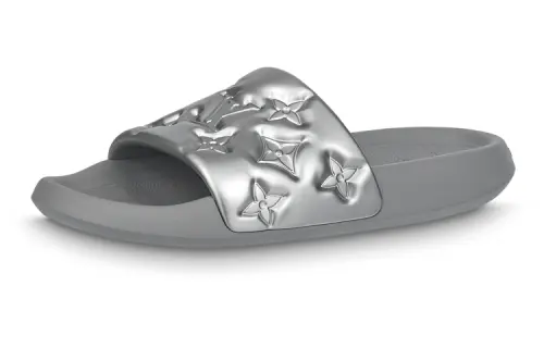 LOUIS VUITTON Waterfront Slide Slippers Men's Silver Gray