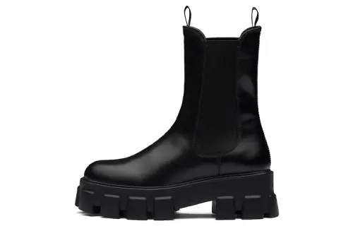 PRADA Monolith 55mm Ankle Boot Black Brushed Leather Women's