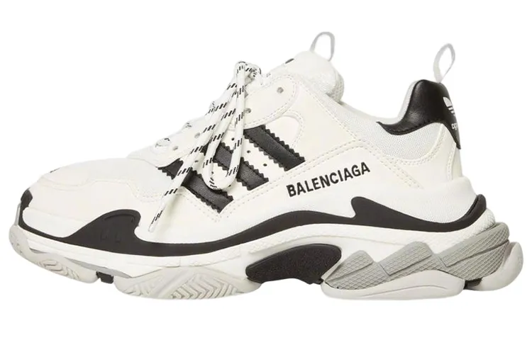 Balenciaga x Adidas Originals Triple S Leather Casual Low top Chunky Sneakers Men's White