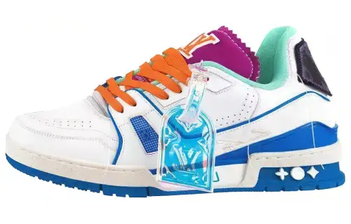 LOUIS VUITTON Trainer Low Top Stylish Skateboarding Shoes Men's White Blue