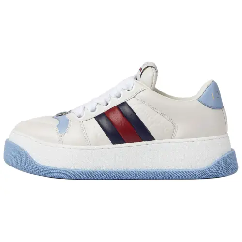 GUCCI Screener Distressed Shoes Leather Skateboard Shoes 4.2cm Women's White Blue