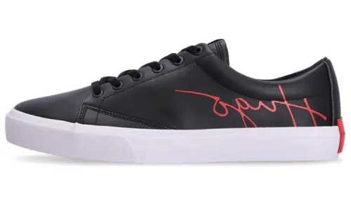 HUGO BOSS Leather Stylish Skateboarding Shoes Men's Black