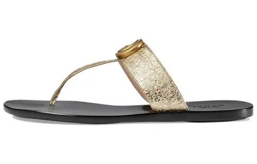 GUCCI GG Marmont Fashion Flip Flops Women's Gold