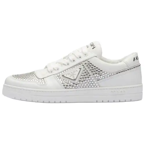 PRADA Crystal-embellished Leather Sneakers