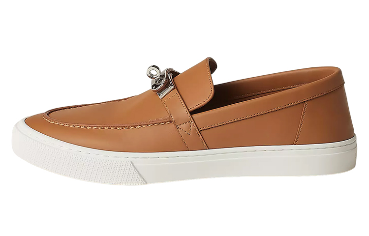HERMES Game Leather Stylish Skateboarding Shoes Men's Brown