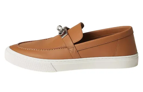 HERMES Game Leather Stylish Skateboarding Shoes Men's Brown