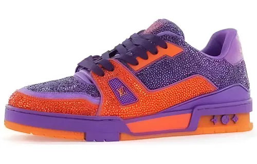 LOUIS VUITTON Trainer Cow Leather Lace Up Low top Stylish Skateboarding Shoes Men's Purple Orange