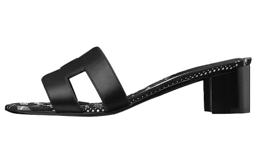 HERMES Oasis Top Grain Cow Leather Slide Slippers Women's