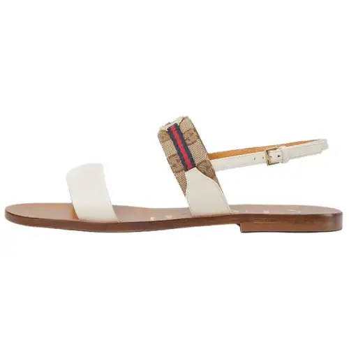 GUCCI Interlocking Leather One Strap Sandals Women's White