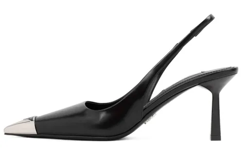 PRADA Metal Toecap Brushed Leather Slingback Heels 'Black' Women's