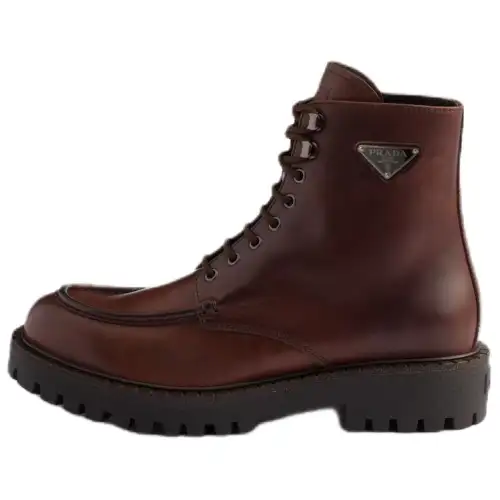 PRADA Leather Short Combat Boots 4.4cm Men's Ebony